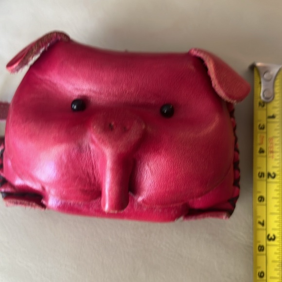 Leather Piggy Coin Key Ring Dark Pink Just Adorable-Handmade - Picture 10 of 12